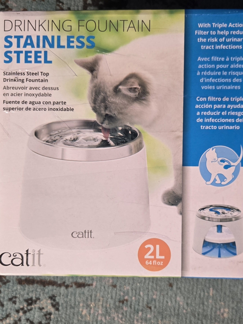 Stainless Steel Top Drinking Fountain for Cats - White
